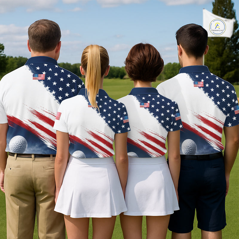Patriotic American Flag Golf Polo Shirt For Women's – Red White Blue Golf Apparel NHT1047