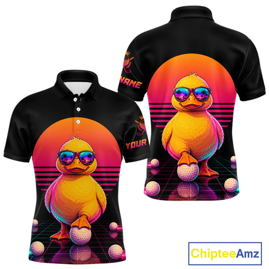 Personalized Funny Duck Cool Mens Golf Polo Shirt – Vintage Neon Golf Design
