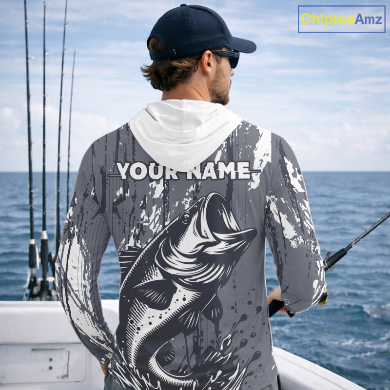 Hooded Bass Fishing Gray Camo Custom Name, Personalized Bass Fishing Jerseys For Men NHT493