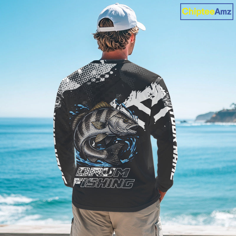 Beautiful Black Drum Fishing Shirts Long Sleeve For Men, Fishing Shirt Tournament NHT447