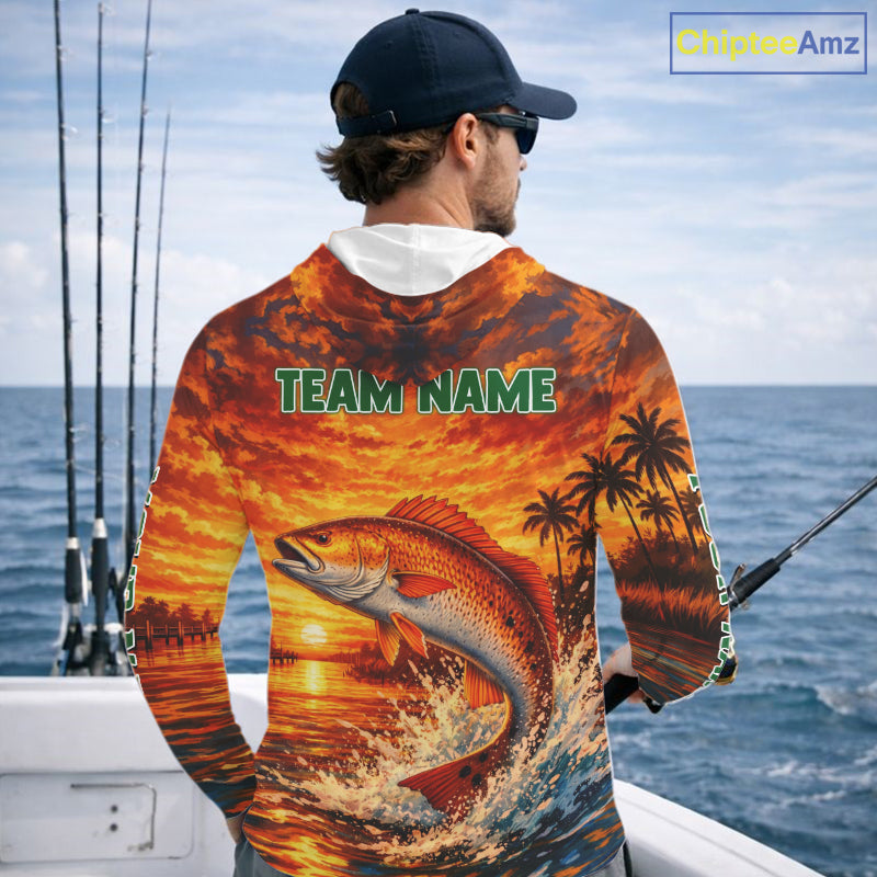 Personalized Redfish Fish Hooded Fishing Shirt Long Sleeve – Sunset Ocean Design NHT712