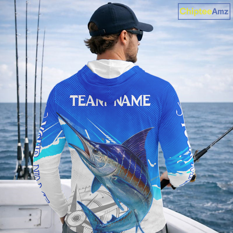 Marlin Fishing Custom Hooded Fishing Shirts Long Sleeve For Men, Marlin Saltwater Fishing Shirt NHT643