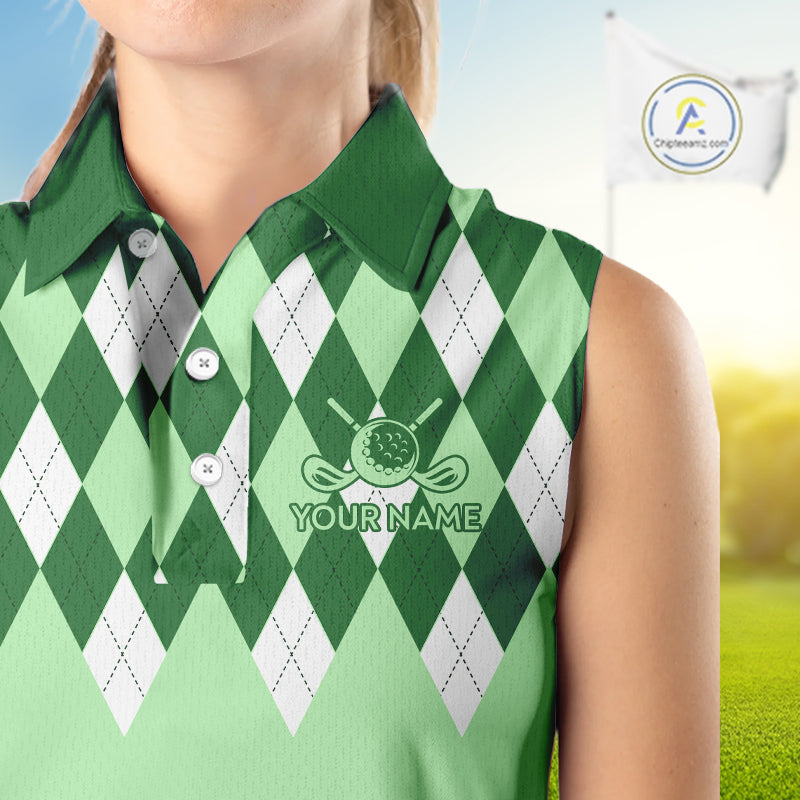 Green Argyle Plaid Pattern Womens Golf Polo Shirt Custom Golf Polo Shirt For Ladies, Golfing Gifts NBT594