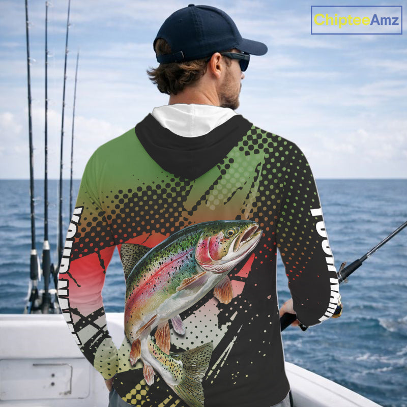 Rainbow Trout Fishing Shirt Long Sleeve Hooded Custom Name, Fishing Team Shirts NBT426