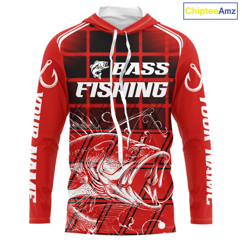 Largemouth Bass Hooded Fishing Shirts Long Sleeve Bass Fishing Tournament Jerseys, Fishing Gifts NBT356