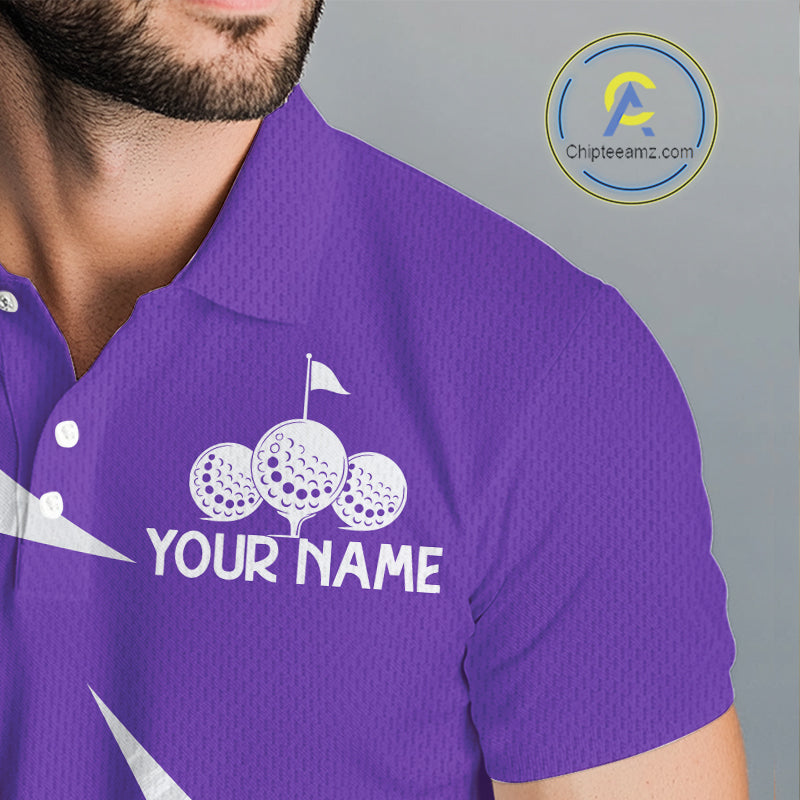 Mens Golf Polo Shirts Custom Name Purple And White Golf Shirt, Golf Attire NBT670