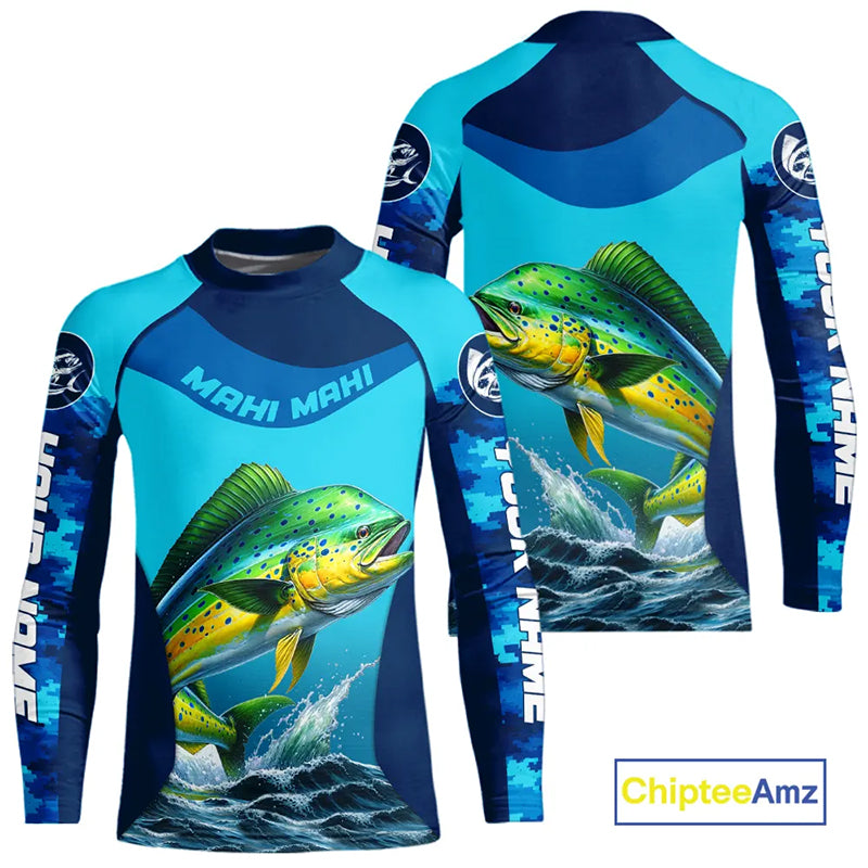 Custom Mahi Mahi Kid Long Sleeve Fishing Shirts For Team, Saltwater Performance Fishing Shirt NBT350