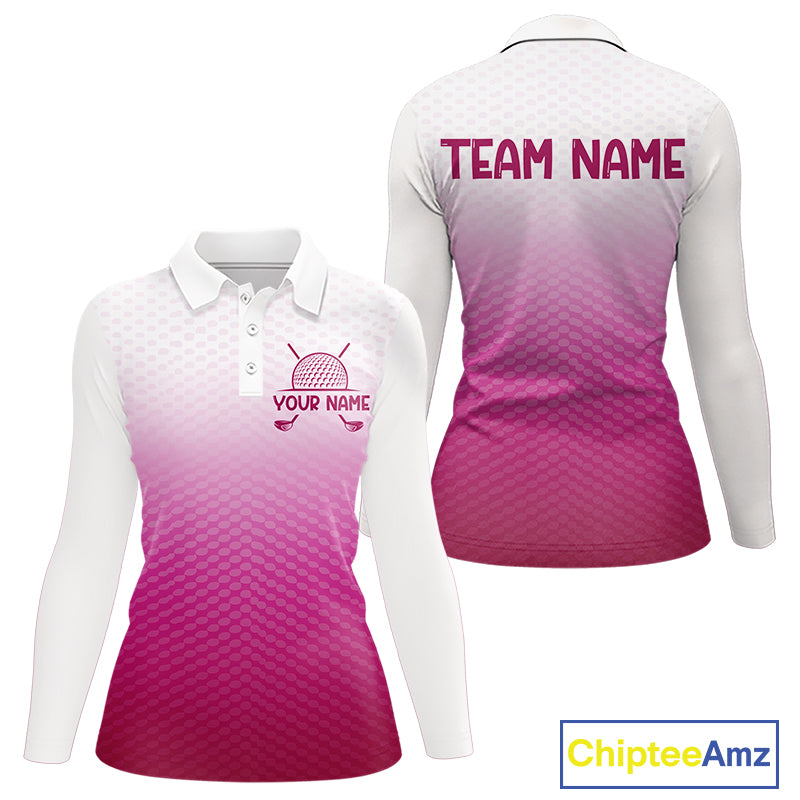 Pink White Mens Polo Golf Shirts Custom Name Golf Shirt For Men, Golf Team Clothes NBT505