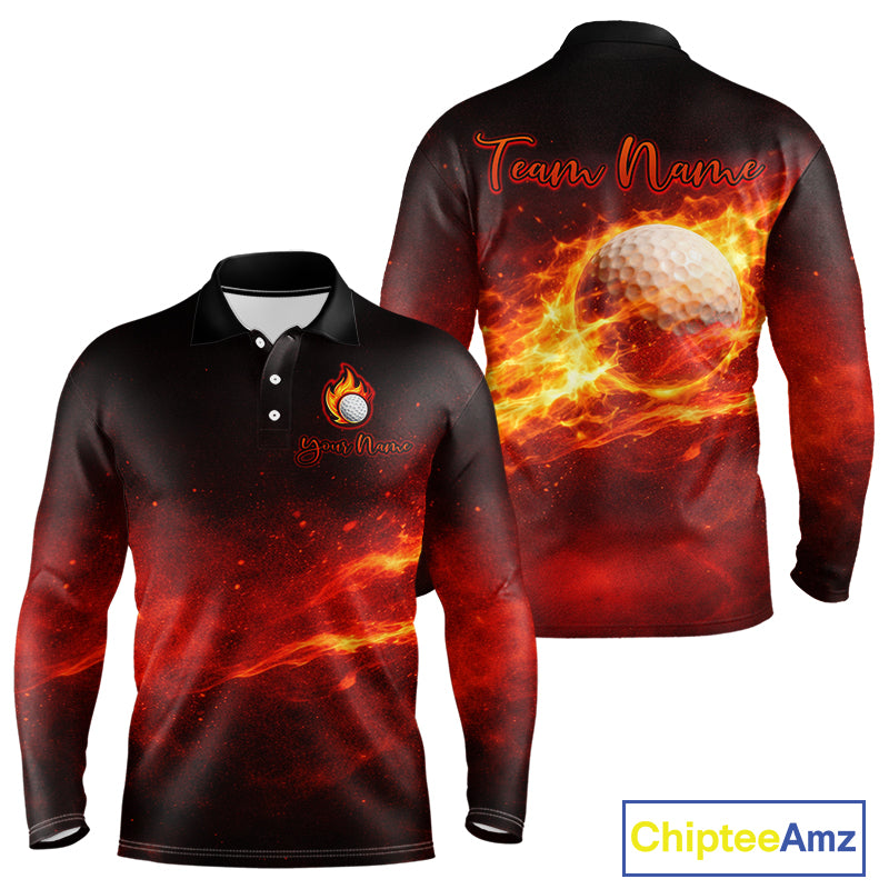 Mens Golf Polo Shirts Golf Ball Fire Custom Name, Golf Shirts For Men, Mens Golf Top NBT548
