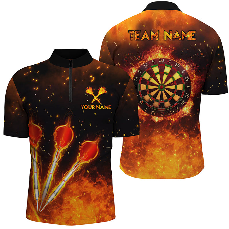 Orange Fire Flame Sports Darts Quarter Zip Shirt Custom Darts Shirt For Men Dart Jerseys LDT1440
