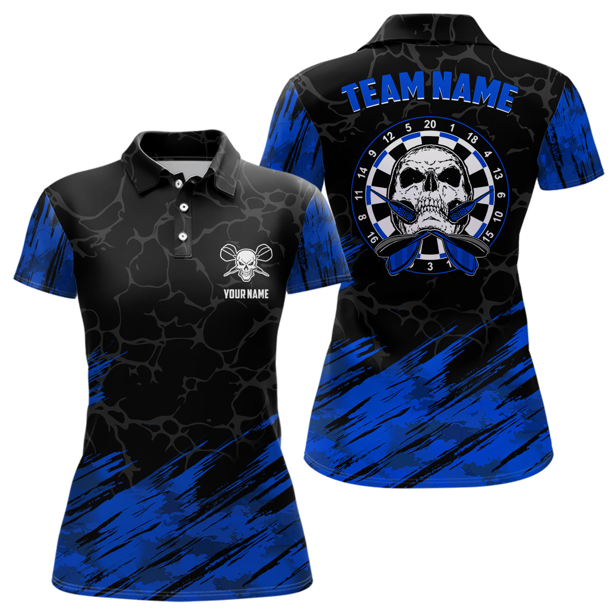 Personalized 3D All Over Print Skull Darts Polo Shirt Navy Black Dart Jerseys For Women LDT0645