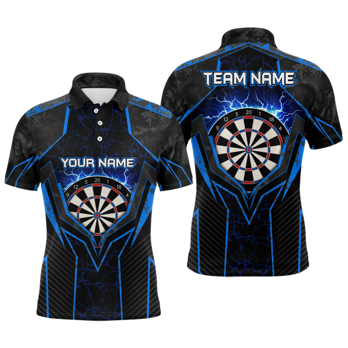 Blue Lightning Thunder Mens Darts Polo Shirts Custom Darts Shirt For Men Dart Jerseys LDT1398