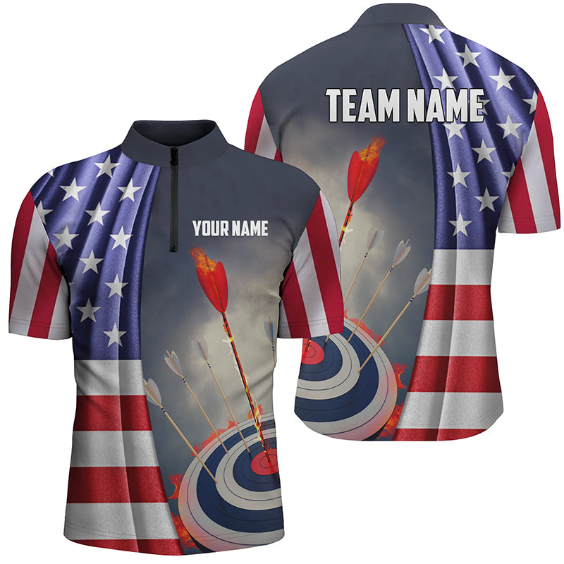 Personalized US Flag Patriotic Archery Quarter-Zip Shirts For Men, Flaming Arrows Archery Shirts VHM0690
