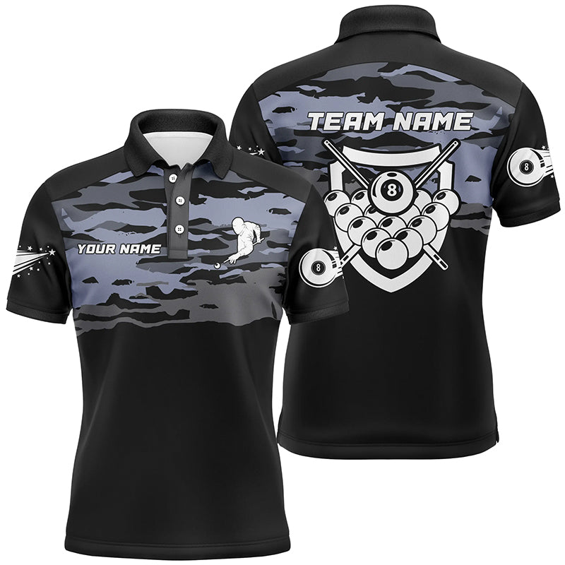 Personalized Silver Lighting 8 Ball Black Billiard Polo Shirts For Men, Custom Billiards Jerseys VHM0525