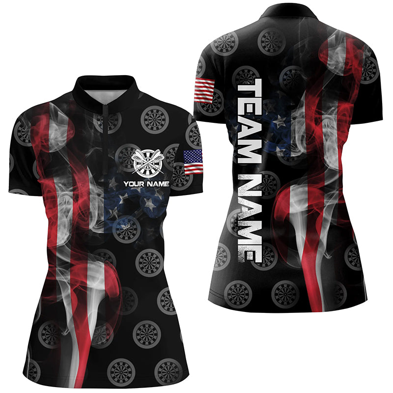 Personalized Smoke US Flag Dart Quarter-Zip Shirts, Patriotic Darts Shirts For Women Dart Jerseys VHM1100