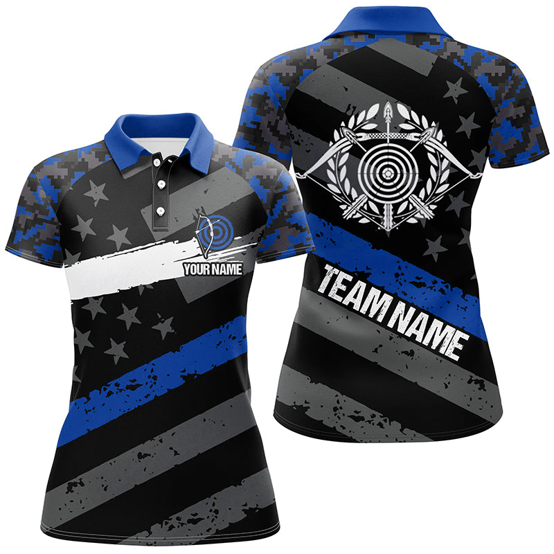 Personalized Blue Retro US Flag Archery Polo Shirts For Women Custom 3D Targets Archery Jerseys VHM0676