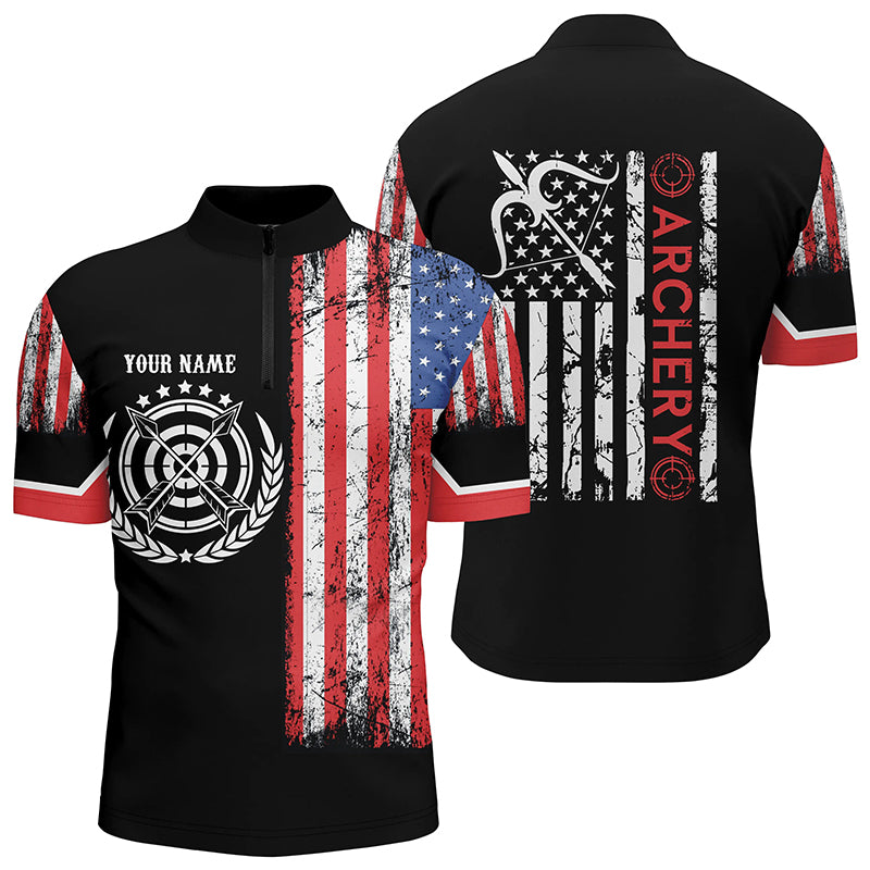 Personalized Vintage American Flag Target Archery Quarter-Zip Shirts For Men, Bows Archery Jerseys VHM0734