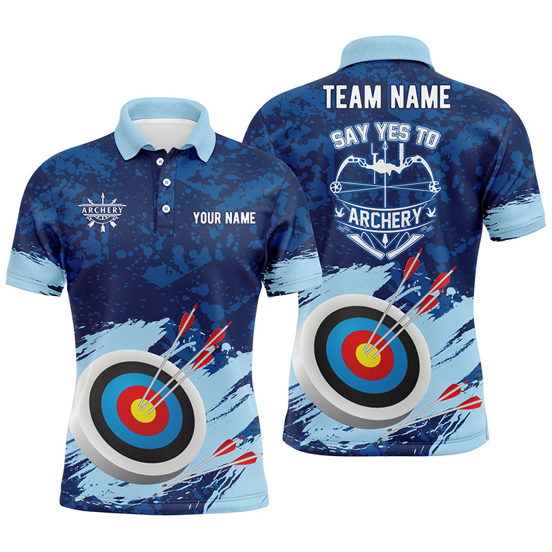 Personalized Say Yes To Archery Blue Painted 3D Polo Shirts For Men, Custom Target Archery Jerseys VHM0584