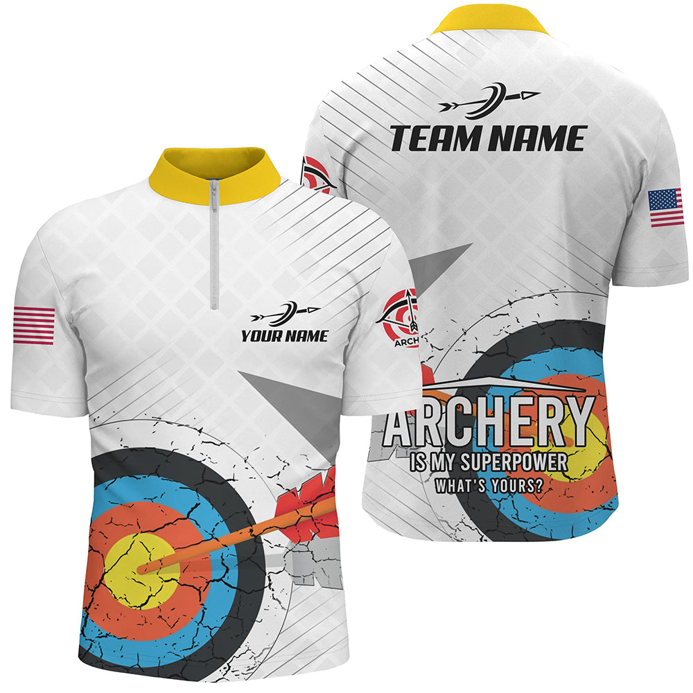Personalized Retro 3D Target Archery Quarter-Zip Shirts For Men Custom US Flag Archery Team Shirts VHM0635