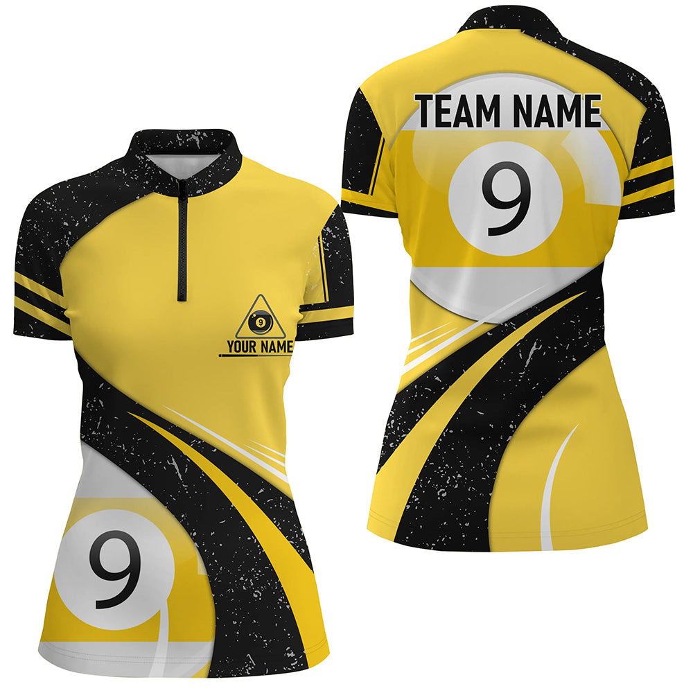 Personalized 9 Ball Pool Yellow Black Grunge Billiard Quarter-Zip Shirts For Women 9 Ball Team Shirts VHM0633