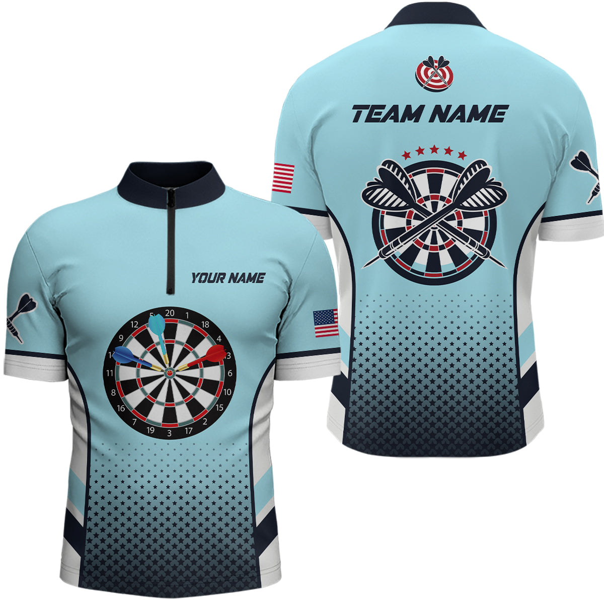 Personalized Blue American Flag Darts Quarter-Zip Shirts, Dart Shirts For Men Dart Team Jerseys VHM1110