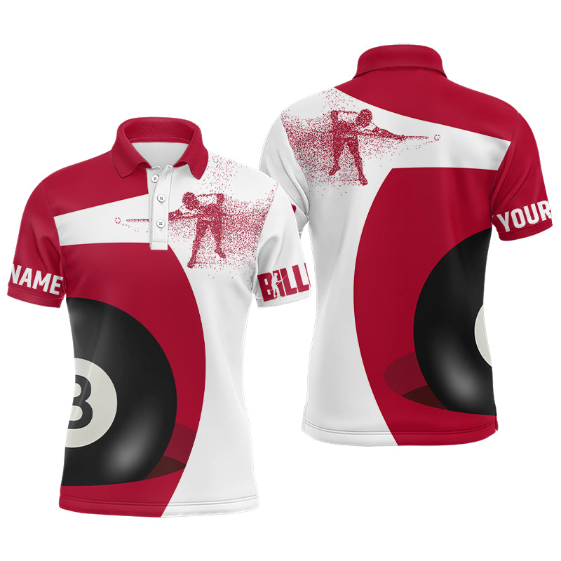 Personalized Billiard 3D Funny Billiard Player Polo Shirts For Men, Custom Red Billiards Jerseys VHM0090