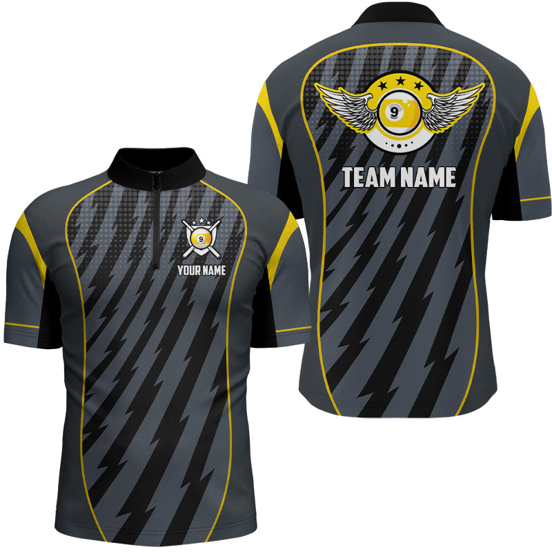 9 Ball Wings Custom Name Billiard Polo & Quarter Zip Shirts For Men, 9 Ball Billiards Jerseys VHM0007