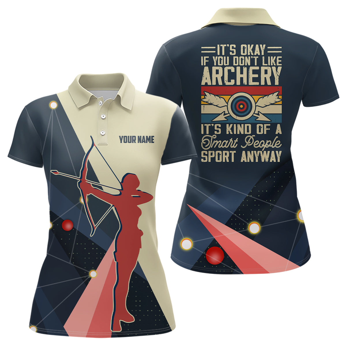 Personalized Silhouette Archer 3D Target Archery Polo Shirts For Women, Custom Funny Archery Shirts VHM0623