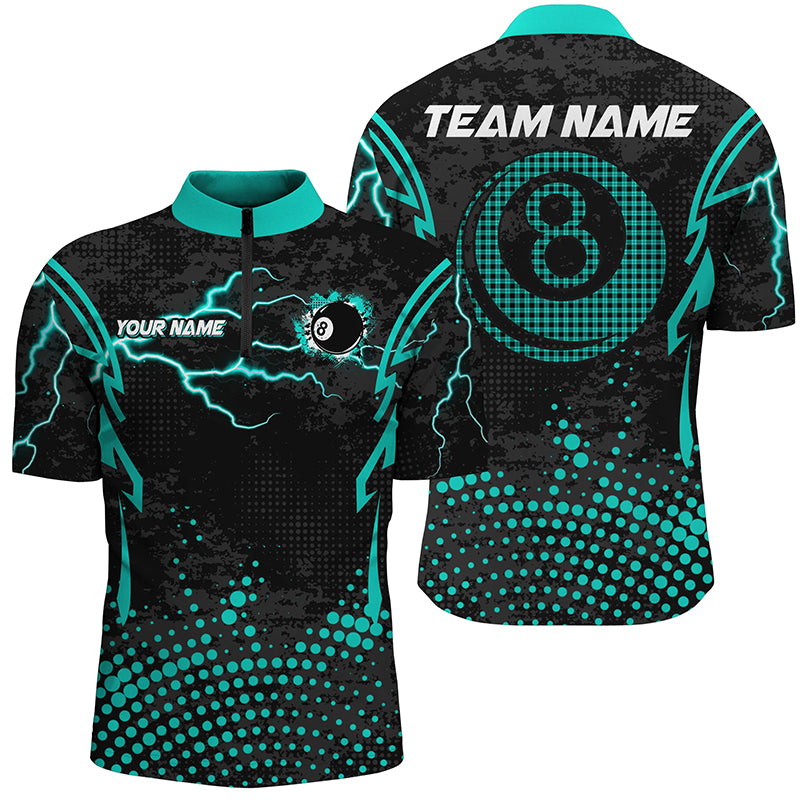 Custom Turquoise 8 Ball Point Billiard Men Quarter-Zip Shirt Billiards Apparel Clothing TDM1524