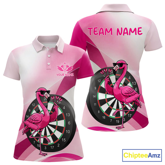 Custom Pink Flamingo Funny Darts Shirt For Women, Darts Team Jersey Polo & 1/4 Zip, Darts Gift TDM6278