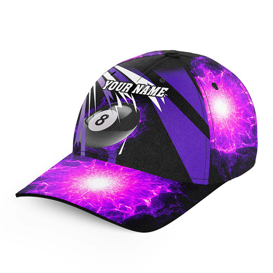 Personalized Purple 8 Ball Fire Billiard Hat For Men Custom Name Billiard Pool Team 3D Baseball Cap TDM2166