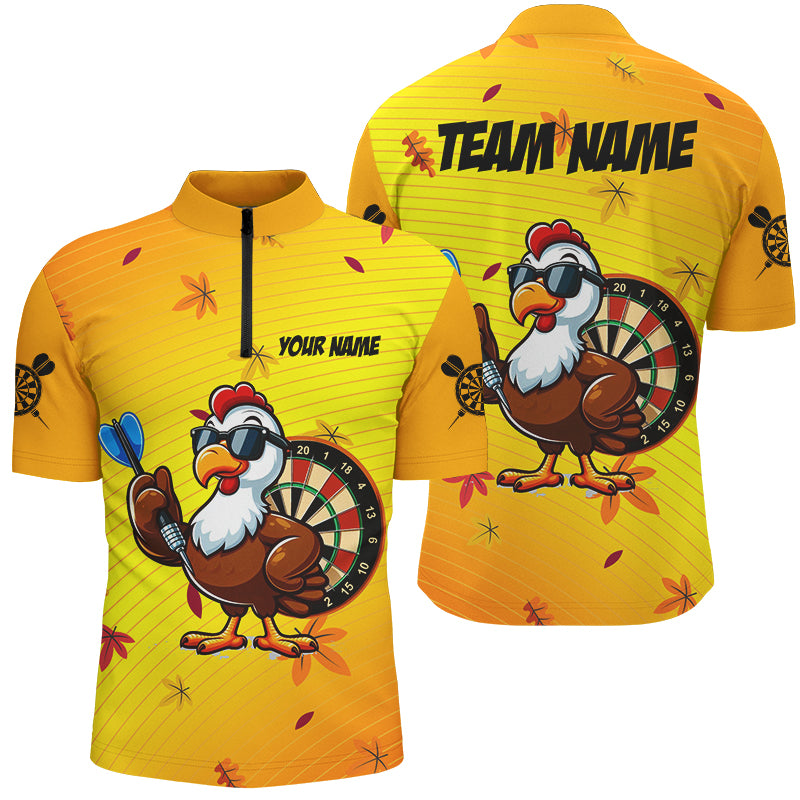 Yellow Funny Turkey Men Darts Shirts Custom Thanksgiving Shirts For Darts Lover, Darts Jerseys TDM2696