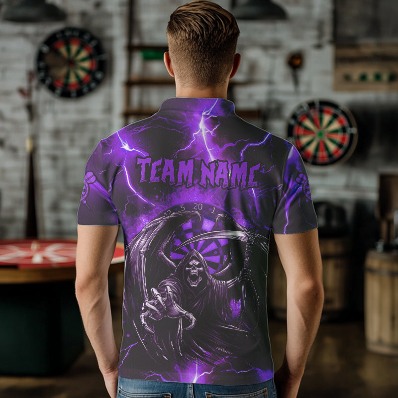 Personalized Purple Grim Reaper Custom Thunder Lightning Men Dart Shirts, 3D Darts Team Jerseys TDM3550