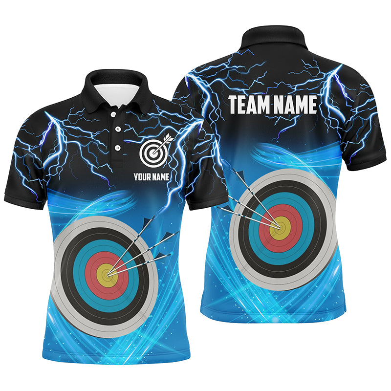 Custom Archery 3d Target Thunder Lightning Polo Shirts For Men, Best Archery Team Shirts |Blue TDM0737