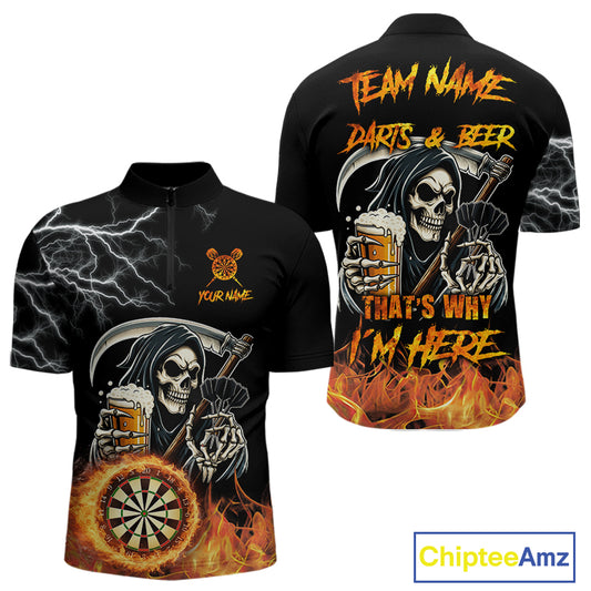 Personalized Grim Reaper Darts And Beer Flame Darts Shirt For Men Custom Funny Darts Team Jersey TDM5015