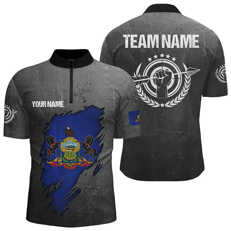 Grunge Pennsylvania Archery Men Quarter-Zip Shirts, Custom Pennsylvania Archery Jerseys TDM0934