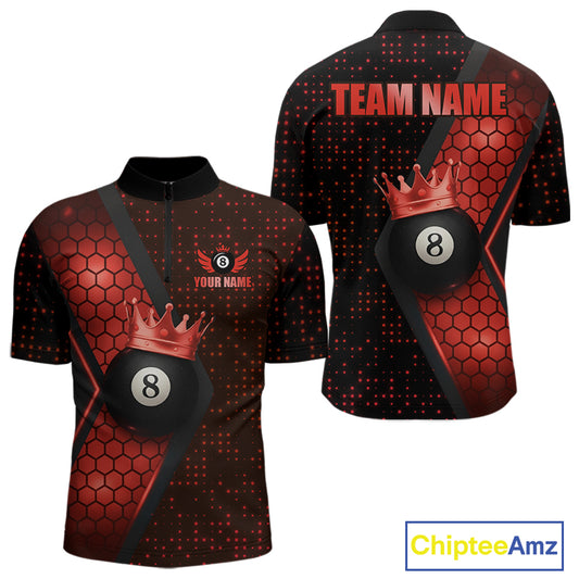 Personalized Red 8 Ball Pool Crown Hexagon Billiard Shirt For Men, Billiard League Team Jersey TDM5047