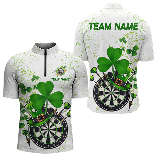 Luckiest Green Shamrock White Grunge Dart Shirts For Men Custom St Patrick Day Dart Team Jerseys TDM3478