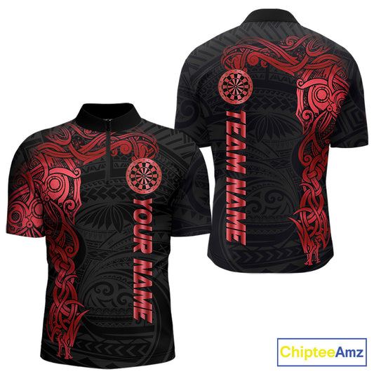 Personalized Black And Red Tribal Darts Shirt For Men Custom Darts Jersey Team Polo & Quarter Zip TDM5558