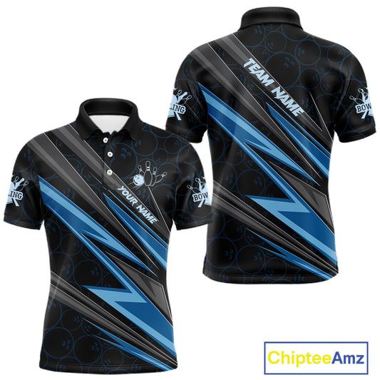 Black And Blue Bowling Jersey For Men Custom Bowling Tournament Team Shirt Polo & 1/4 Zip TDM5821
