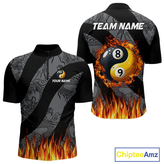 Personalized Flame Ying And Yang 8 Ball & 9 Ball Billiard Shirt For Men, Funny Pool Team Jerseys TDM4278