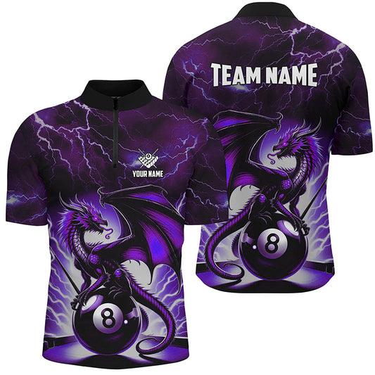 Lightning Thunder Dragon Custom Purple 8 Ball Pool Shirts For Men, Billiard Team League Jerseys TDM1758