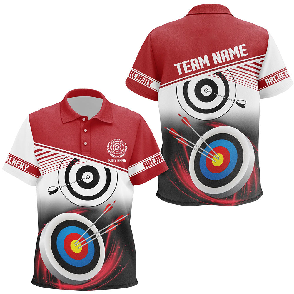 Personalized Name Archery Polo Shirts For Kid Custom Red Archery 3d Target Shirts, Archery Uniform TDM0528