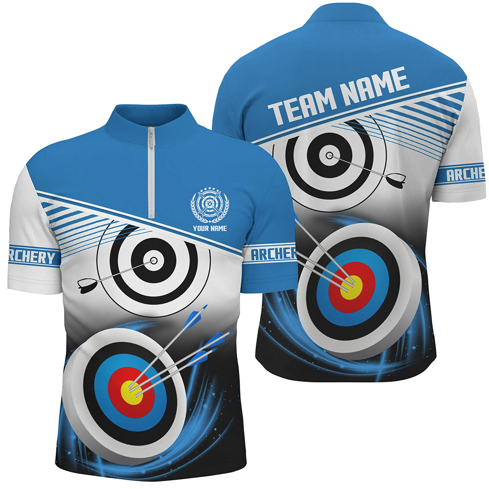 Personalized Name Archery Quarter-Zip Shirts For Men Custom Blue Archery 3d Target Shirts TDM0529