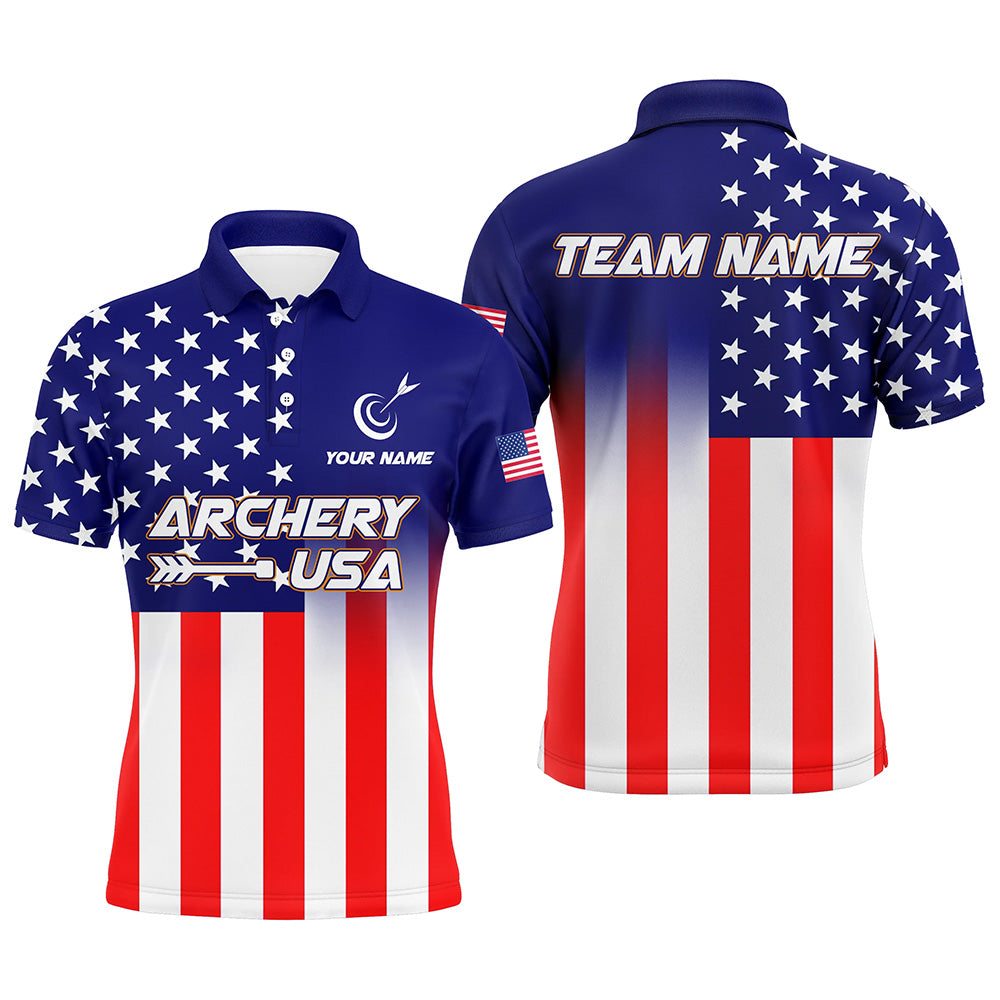 US Flag Custom Full Printing Archery Polo Shirts For Men, Patriotic Team Archery Jerseys TDM0713