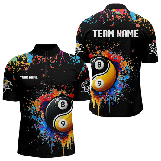 Funny Ying And Yang 8 Ball & 9 Ball Colorful Splash Custom Billiard Shirt For Men, Billiard Jersey TDM3703
