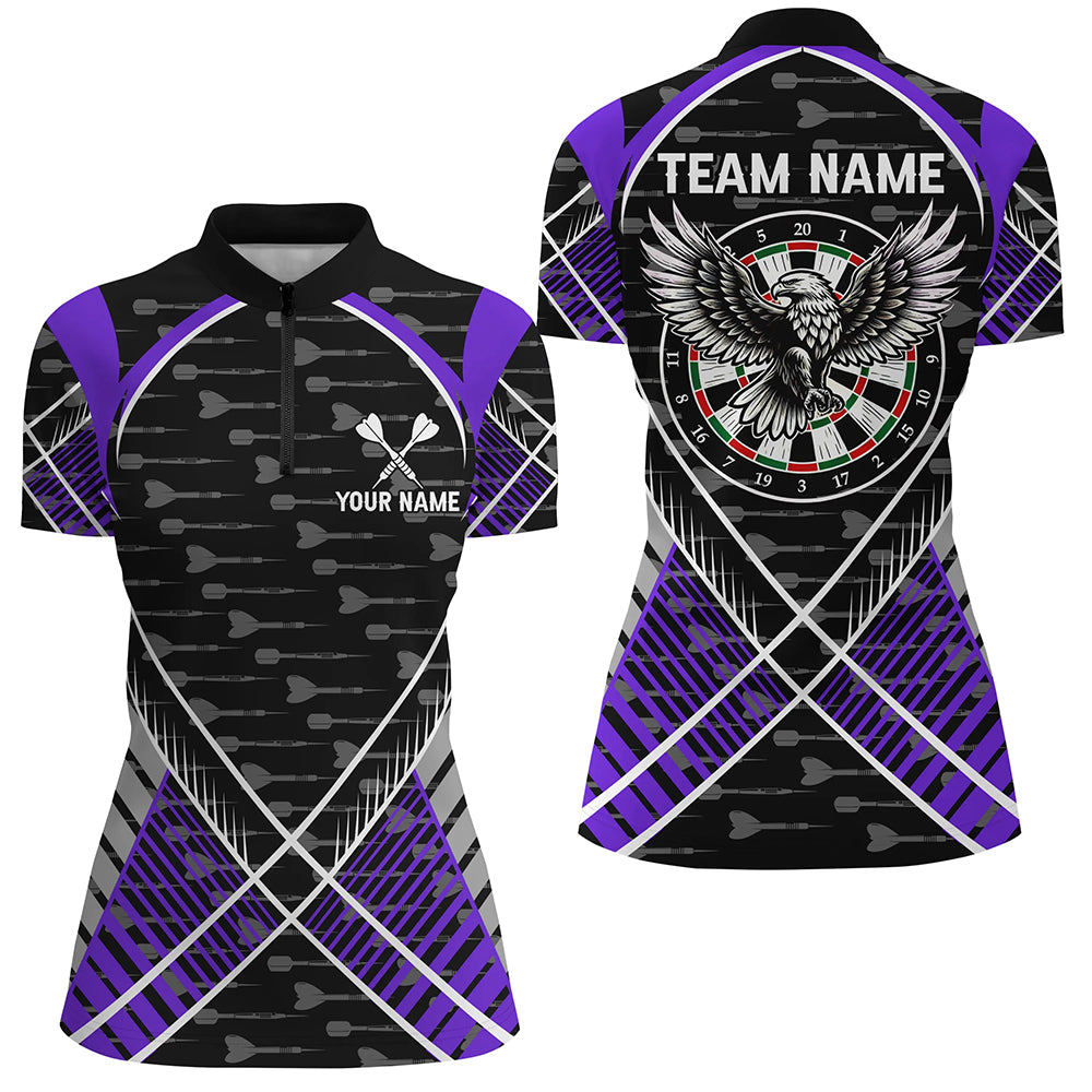 Darts Eagle Arrow Pattern Custom Polo & Quarter-Zip Shirts For Women Best Darts Team Jerseys |Purple TDM2205