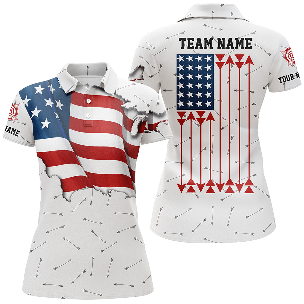 Personalized Patriotic USA Flag Archery Women Polo Shirts Custom Name Archery Team Uniform Shirts TDM0740