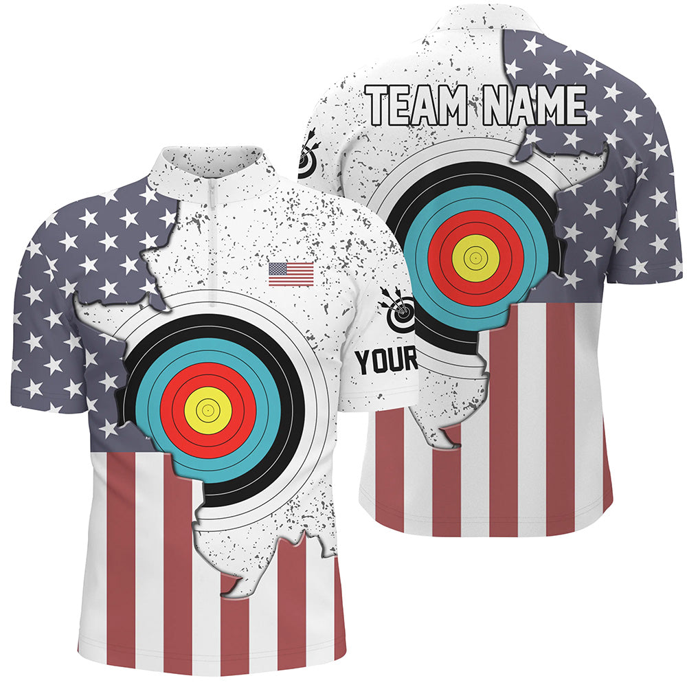 Personalized Archery USA Flag Vintage Men Quarter-Zip Shirts Custom Name Archery Jerseys TDM0420