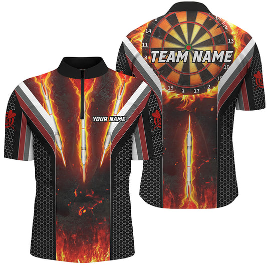 Personalized Darts Burning Fire Men Polo & 1/4 Zip Shirts Custom Team League Darts Jerseys TDM1540